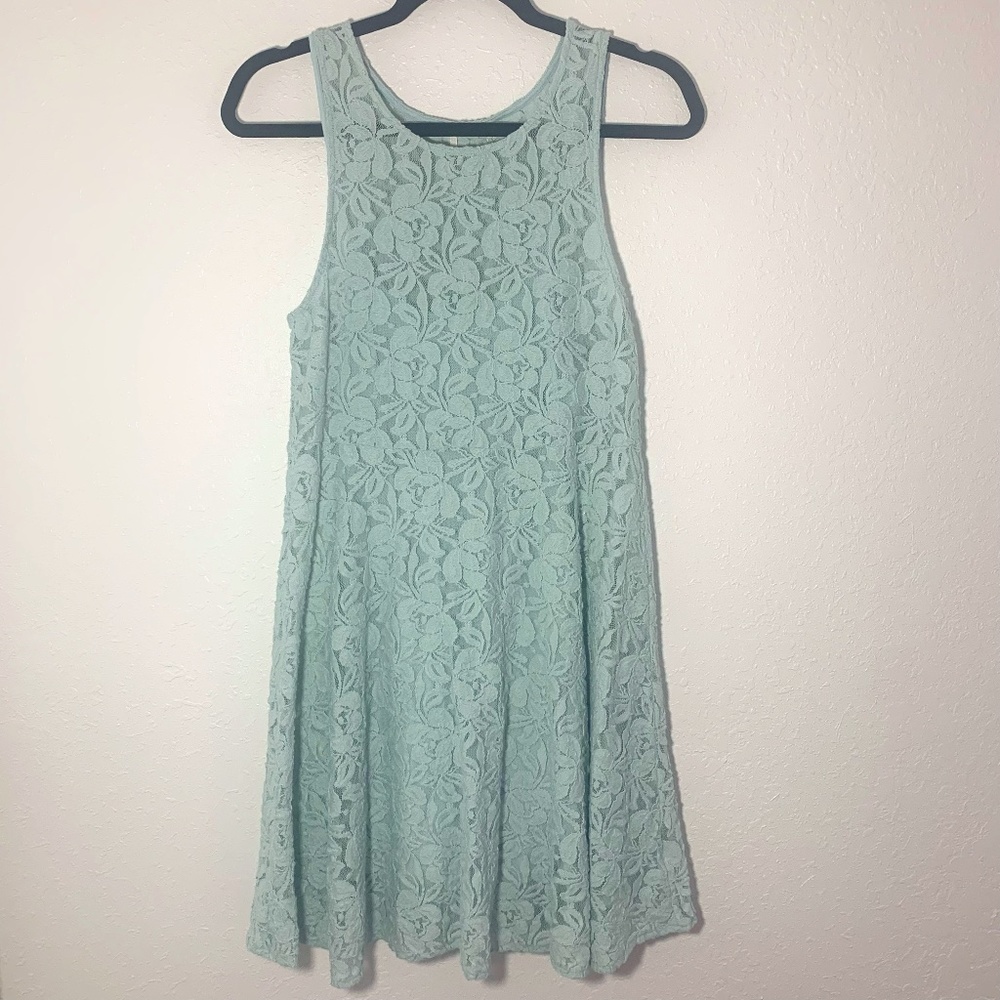 Free People Lace & Lined A-line Dress in Caribbean Blue
